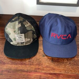 2-RVCA Mens Snapback Blue Acrylic Wool & Camouflage Truckers Baseball Cap Hat